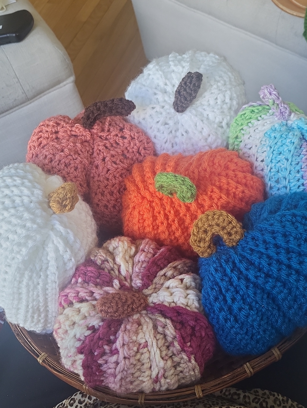 Handmade Crochet Pumpkin Accent Decor - Orange,white, Blue, Multi - $9 each